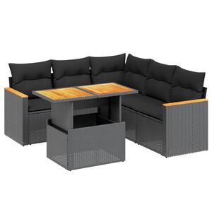 vidaXL Salon de jardin 6 pcs avec coussins noir r&eacute;sine tress&eacute;e