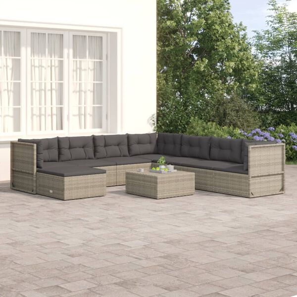 vidaXL Salon de jardin 8 pcs avec coussins Gris Résine tressée