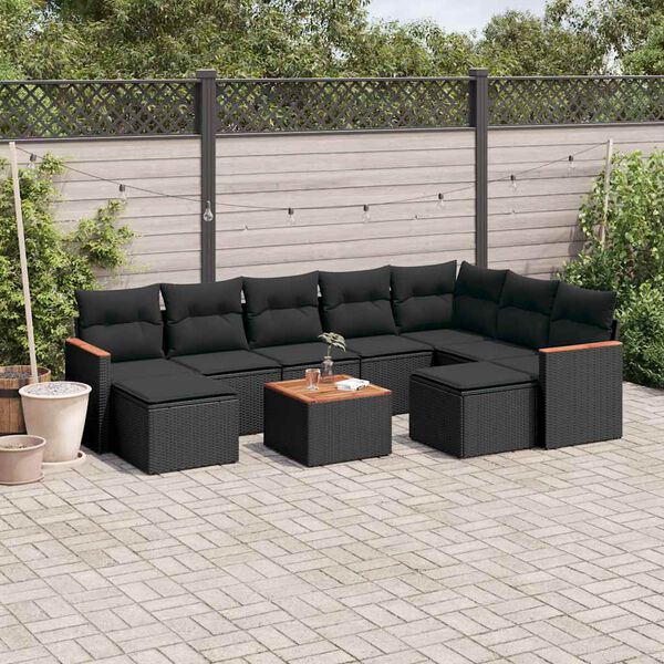 vidaXL Salon de jardin 10 pcs avec coussins noir r&eacute;sine tress&eacute;e