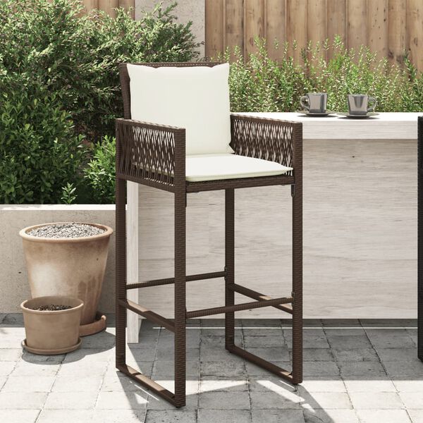 vidaXL Tabourets de bar jardin coussins lot de 2 marron r&eacute;sine tress&eacute;e