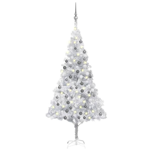 vidaXL Arbre de Noël artificiel pré-éclairé/boules argenté 180 cm PET