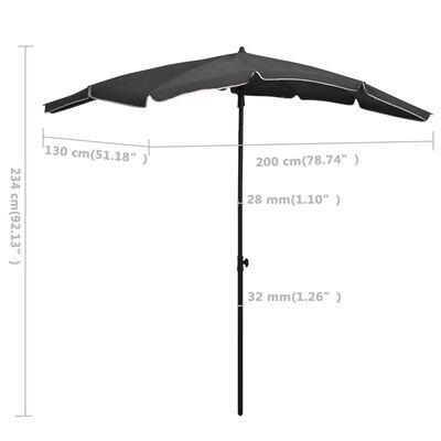 vidaXL Parasol de jardin avec mât 200x130 cm Anthracite