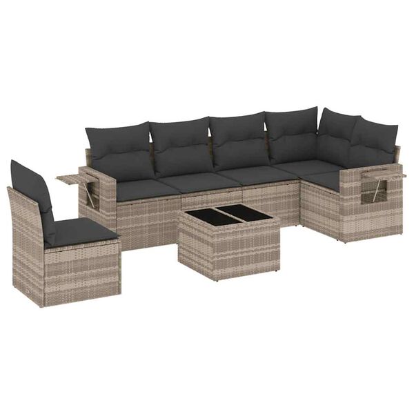 vidaXL Salon de jardin avec coussins 7 pcs gris clair r&eacute;sine tress&eacute;e