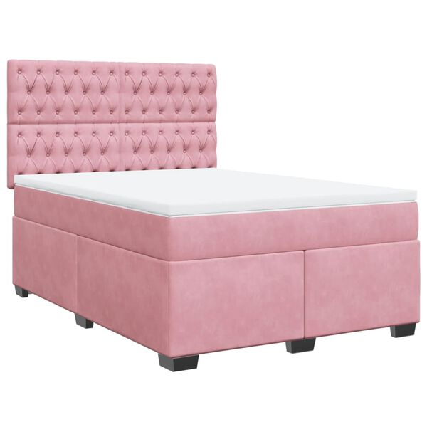 vidaXL Sommier &agrave; lattes de lit avec matelas Rose 140x190 cm Velours
