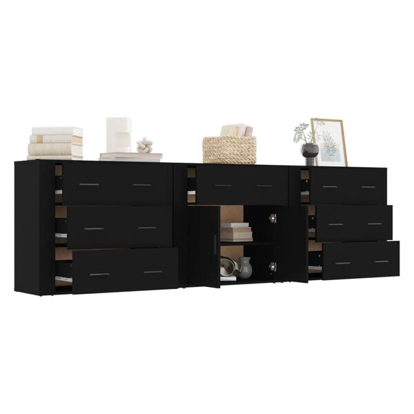 vidaXL Buffets 3 pcs noir bois d'ing&eacute;nierie