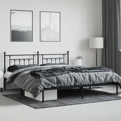 vidaXL Cadre de lit métal sans matelas avec tête de lit noir 193x203cm