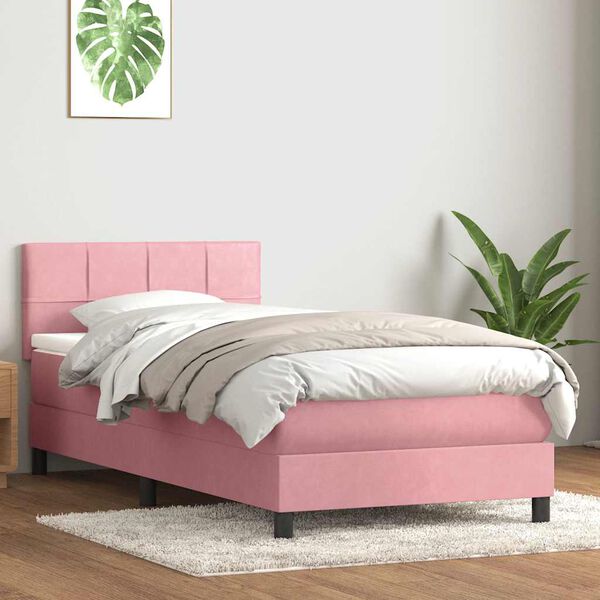 vidaXL Sommier &agrave; lattes de lit avec matelas rose 100x210 cm velours