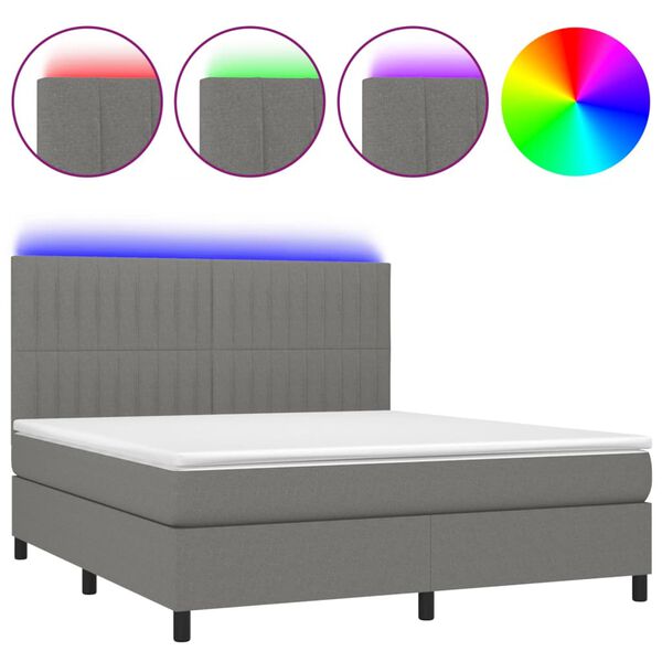 vidaXL Sommier &agrave; lattes de lit et matelas et LED Gris fonc&eacute; 180x200 cm