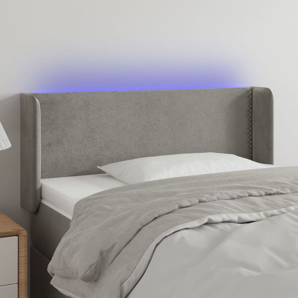 vidaXL T&ecirc;te de lit &agrave; LED Gris clair 83x16x78/88 cm Velours