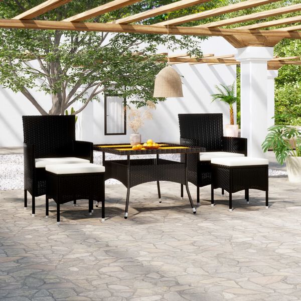 vidaXL Ensemble &agrave; manger de jardin 5 pcs R&eacute;sine tress&eacute;e et acacia Noir