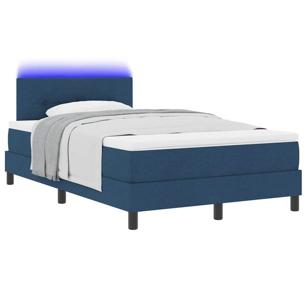 vidaXL Lit &agrave; ressorts avec matelas avec LED Bleu 120 x 200 cm tissu
