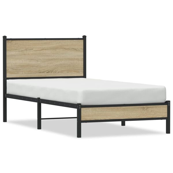 vidaXL Cadre de lit en m&eacute;tal sans matelas ch&ecirc;ne sonoma 90x200 cm