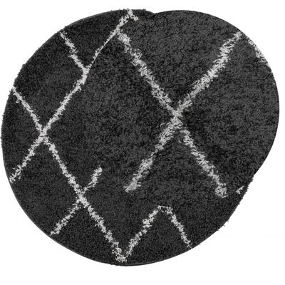 vidaXL Tapis shaggy à poils longs moderne noir et crème Ø 280 cm