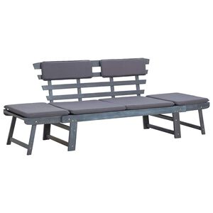 vidaXL Banc de jardin avec coussins 2-en-1 190 cm Gris Bois d'acacia