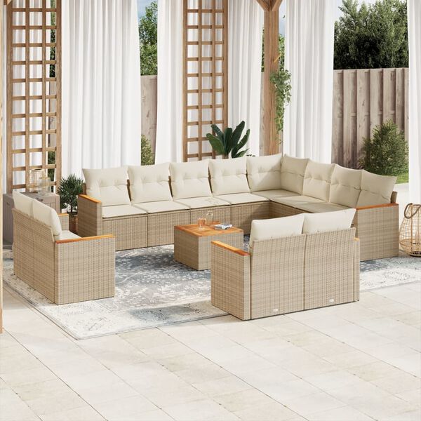 vidaXL Salon de jardin avec coussins 13 pcs beige r&eacute;sine tress&eacute;e