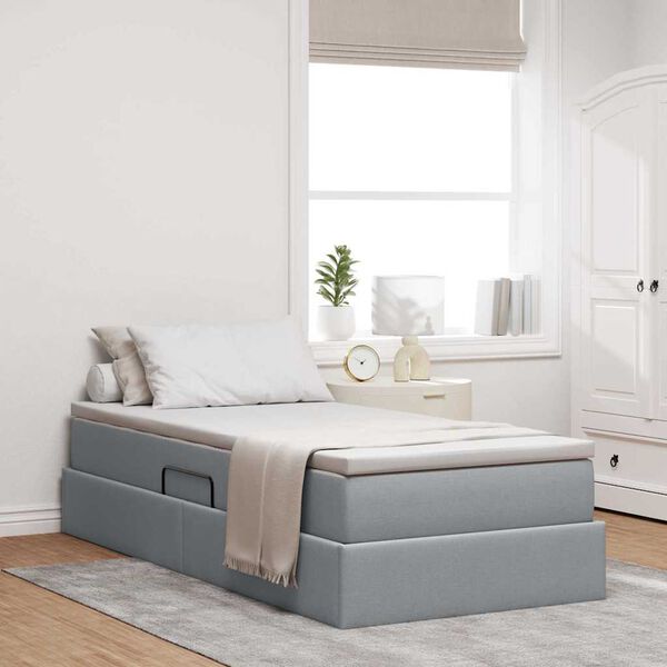 vidaXL Lit avec rangement et matelas Gris clair 90 x 190 cm Polyester