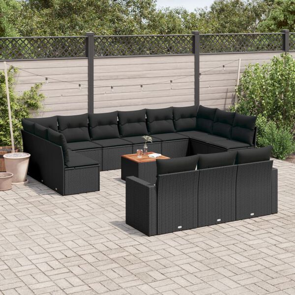 vidaXL Salon de jardin avec coussins 14 pcs noir r&eacute;sine tress&eacute;e
