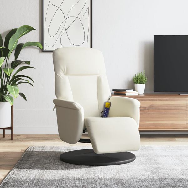 vidaXL Fauteuil inclinable de massage avec repose-pieds cr&egrave;me velours