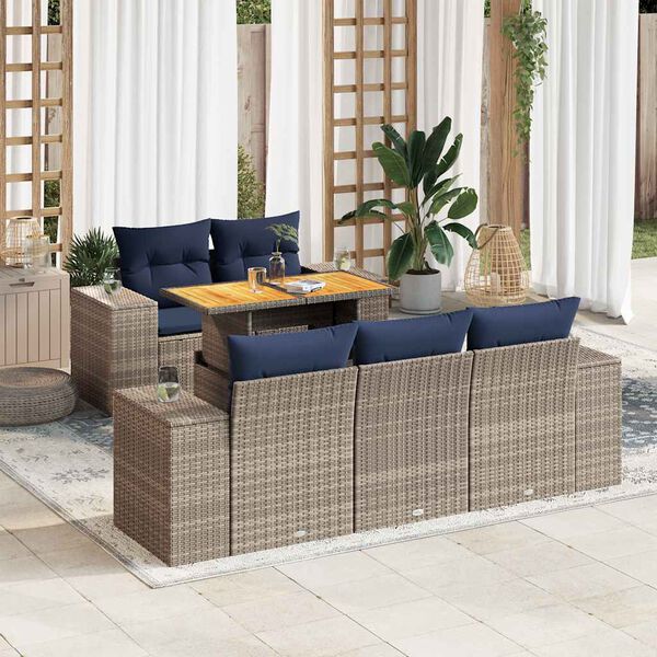 vidaXL Salon de jardin 6 pcs avec coussins gris r&eacute;sine tress&eacute;e
