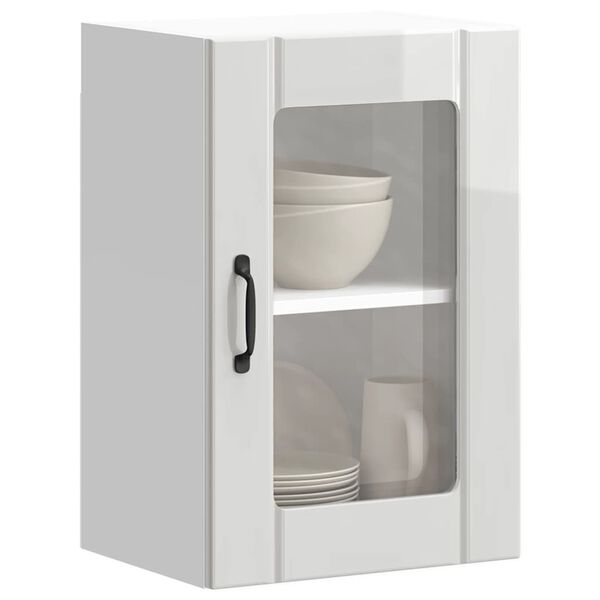 vidaXL Armoire murale cuisine avec porte en verre Lucca blanc brillant