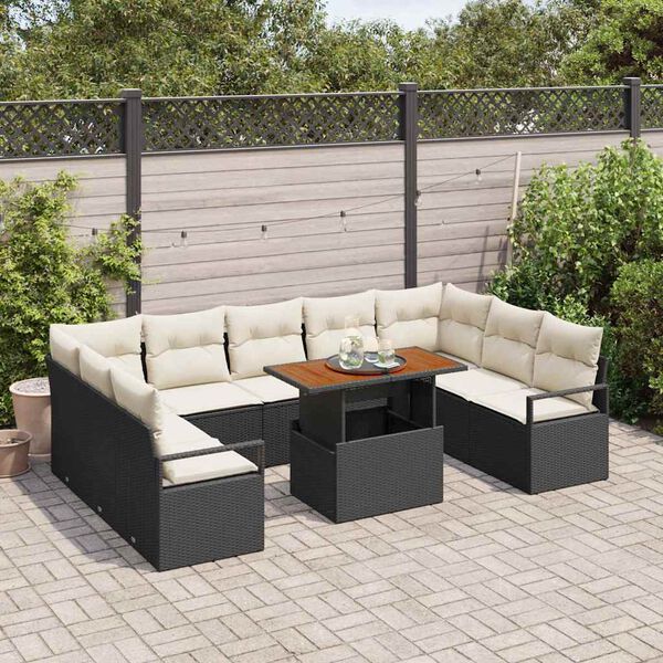 vidaXL Ensemble de canap&eacute; de jardin avec coussin 10 pcs Noir et Cr&egrave;me