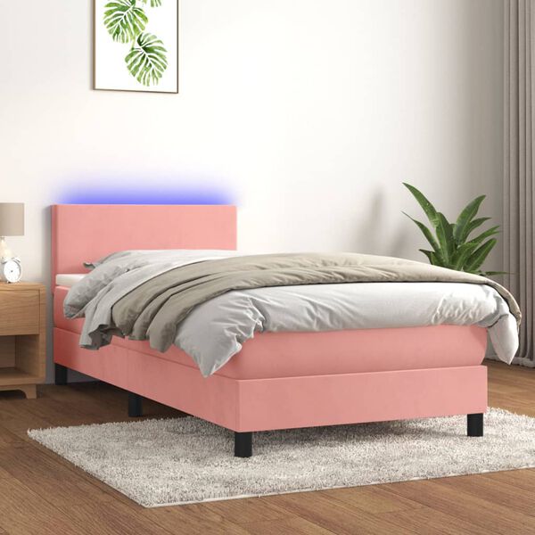 vidaXL Sommier &agrave; lattes de lit avec matelas LED Rose 100x200cm Velours