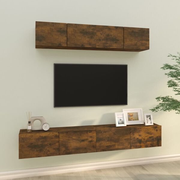 vidaXL Ensemble de meubles TV 4 pcs Chêne fumé Bois d'ingénierie