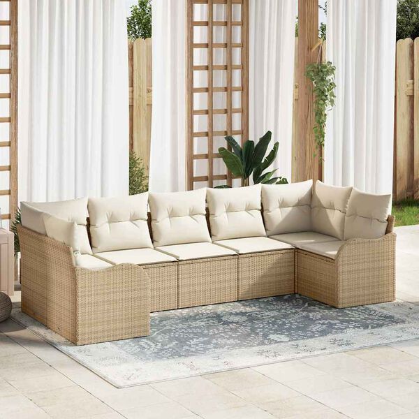 vidaXL Ensemble de canap&eacute; de jardin 7 pcs Beige et blanc Poly rotin