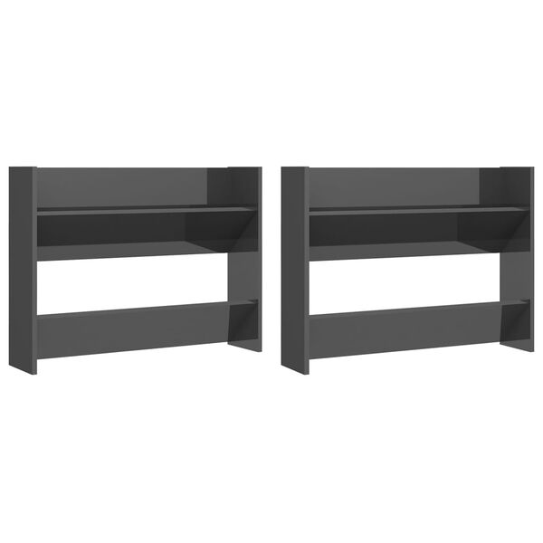 vidaXL Armoires &agrave; chaussures murales 2 pcs gris brillant 80x18x60 cm