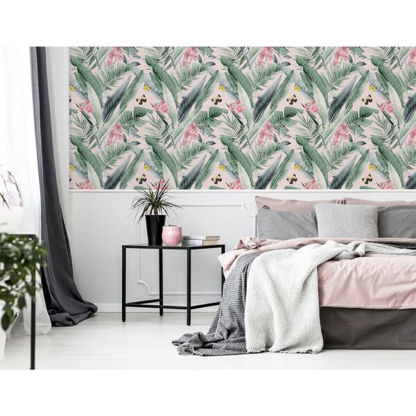 DUTCH WALLCOVERINGS Papier peint Lush Tropical Rose et bleu
