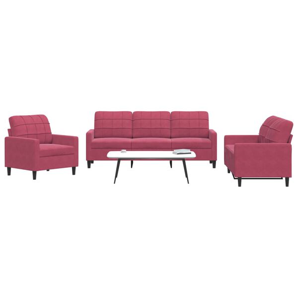 vidaXL Ensemble de canap&eacute;s 3 pcs avec coussins Rouge bordeaux Velours