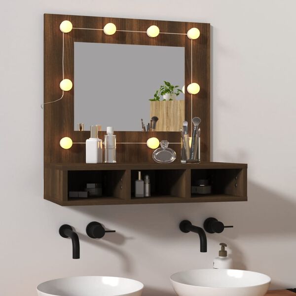 vidaXL Armoire &agrave; miroir avec LED Ch&ecirc;ne marron 60x31,5x62 cm