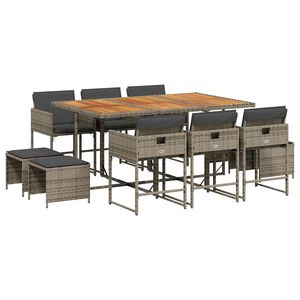 vidaXL Ensemble &agrave; manger de jardin 11pcs avec coussins gris poly rotin