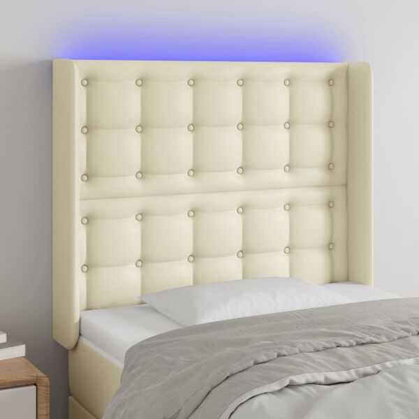 vidaXL T&ecirc;te de lit &agrave; LED Cr&egrave;me 83x16x118/128 cm Similicuir
