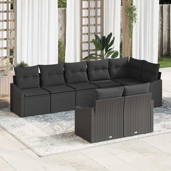 vidaXL Ensemble de canap&eacute; de jardin avec coussin 8 pcs Noir polyrotin