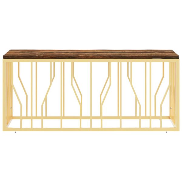 vidaXL Table basse dor&eacute; acier inoxydable et bois massif r&eacute;cup&eacute;ration