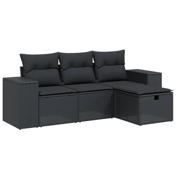 vidaXL Salon de jardin 4 pcs avec coussins noir r&eacute;sine tress&eacute;e