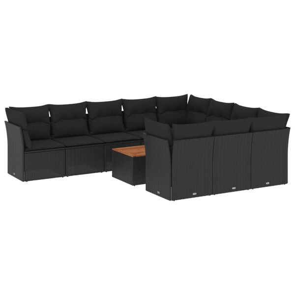 vidaXL Salon de jardin 11 pcs avec coussins noir r&eacute;sine tress&eacute;e