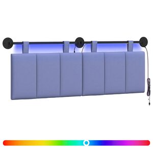 vidaXL T&ecirc;te de lit suspendue Avec lumi&egrave;re LED Bleu denim Tissu