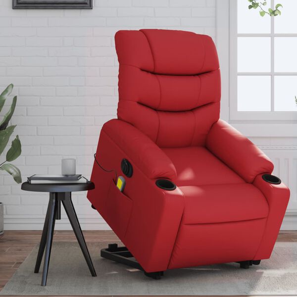 vidaXL Fauteuil inclinable de massage &eacute;lectrique rouge similicuir
