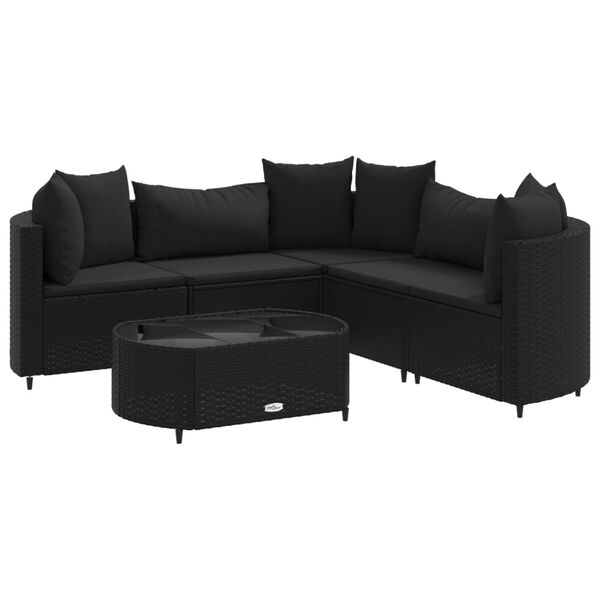 vidaXL Salon de jardin 6 pcs avec coussins noir r&eacute;sine tress&eacute;e