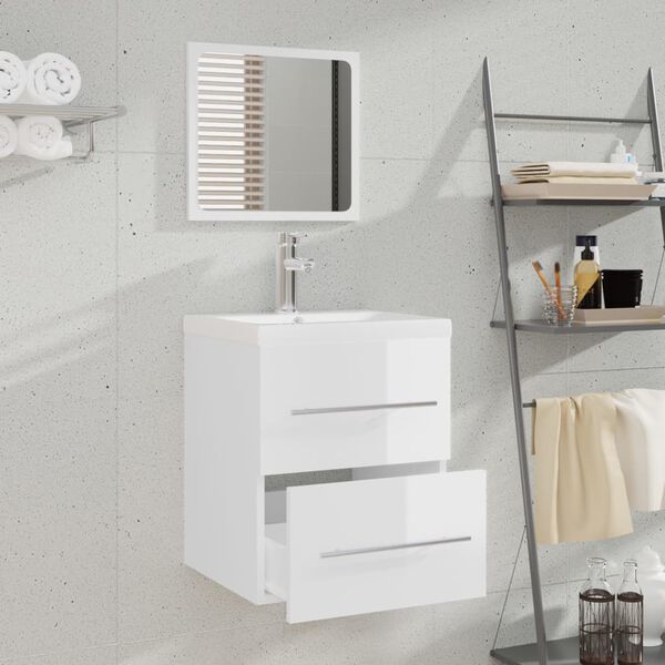 vidaXL Meuble lavabo avec bassin int&eacute;gr&eacute; Blanc brillant
