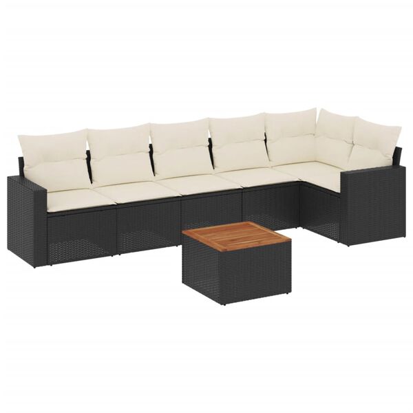 vidaXL Salon de jardin 7 pcs avec coussins noir r&eacute;sine tress&eacute;e