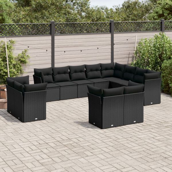 vidaXL Salon de jardin 12 pcs avec coussins noir r&eacute;sine tress&eacute;e