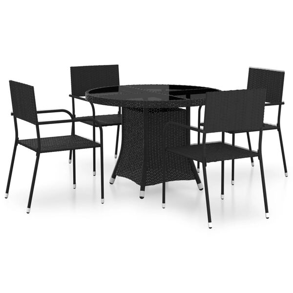 vidaXL Ensemble &agrave; manger de jardin 5 pcs R&eacute;sine tress&eacute;e Noir
