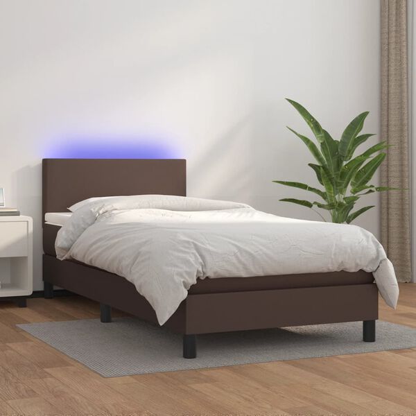 vidaXL Sommier &agrave; lattes de lit et matelas et LED Marron 100x200cm
