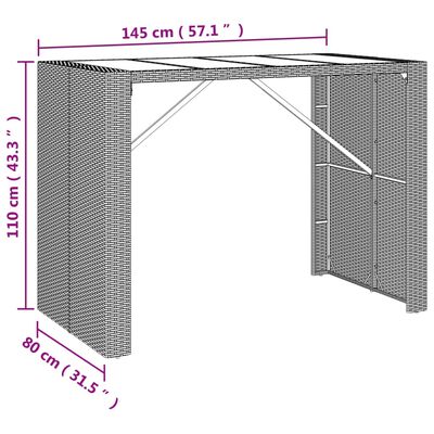 vidaXL Ensemble de bar jardin 7 pcs gris poly rotin/bois massif acacia