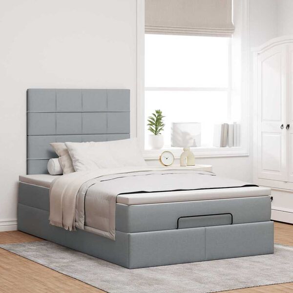 vidaXL Cadre de lit ottoman et matelas gris clair 120x200 cm tissu