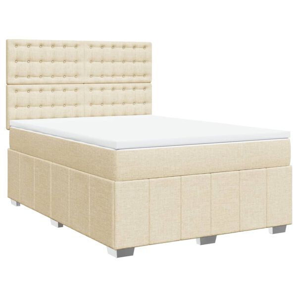 vidaXL Sommier &agrave; lattes de lit avec matelas Cr&egrave;me 140x200 cm Tissu