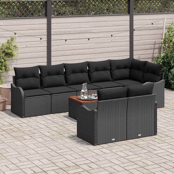 vidaXL Ensemble de canap&eacute; de jardin avec coussin 9 pcs Noir polyrotin